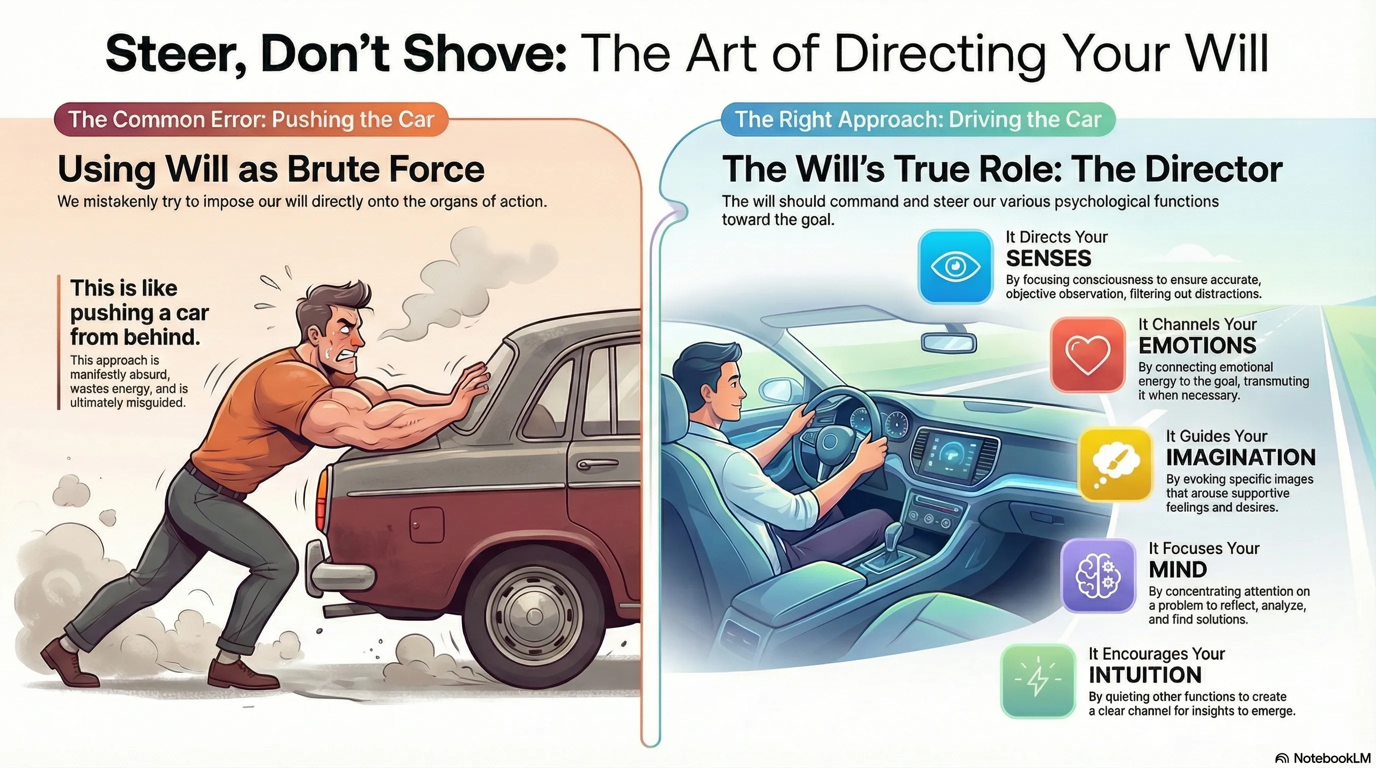 Steer, Don't Shove: The Art of Directing Your Will Infographic
