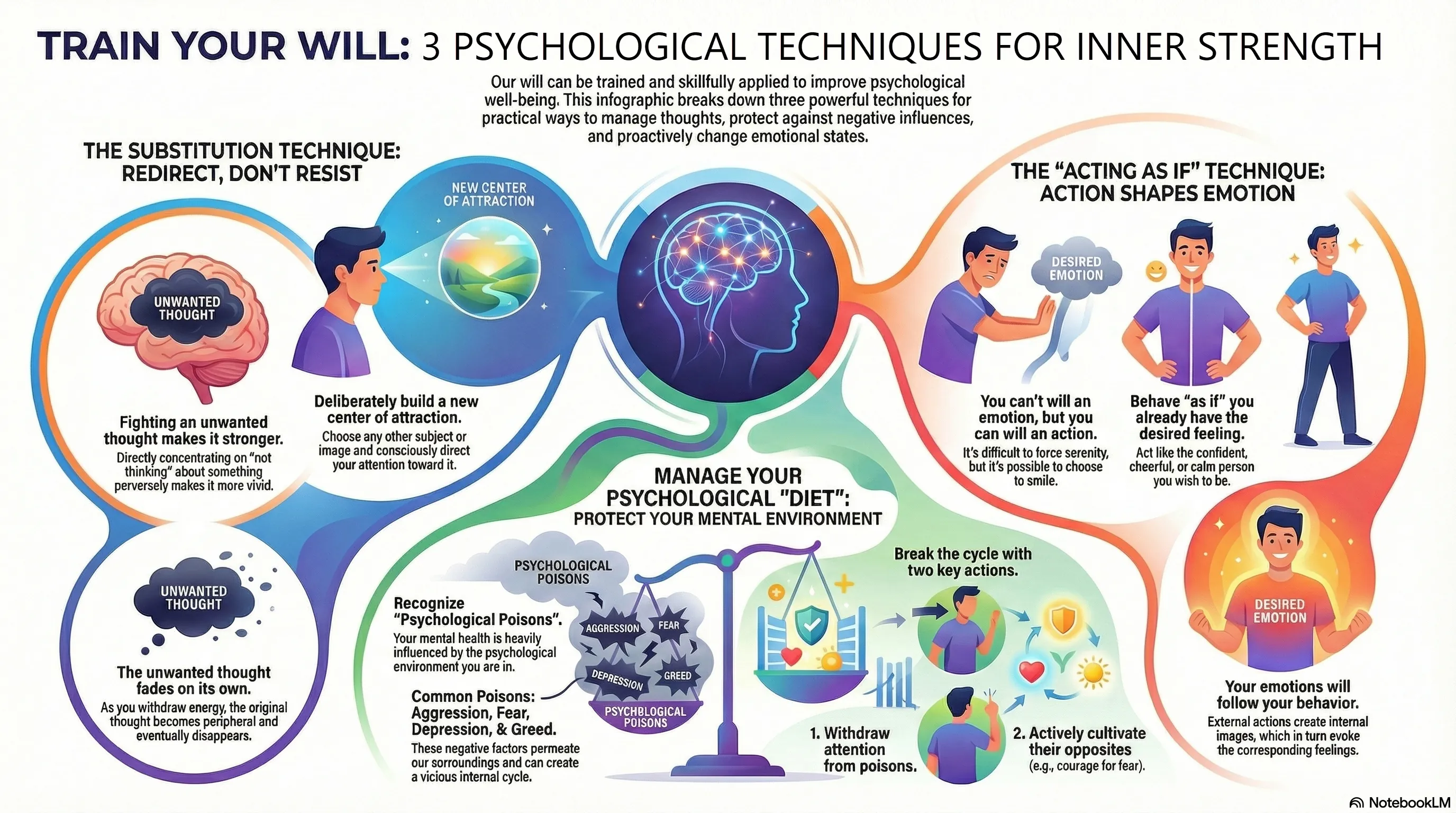 Train Your Will: 3 Psychological Techniques for Inner Strength Infographic